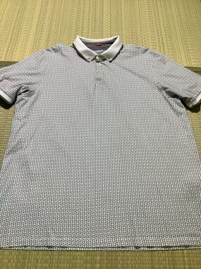 Ted Baker White Polo with Navy Micro-Pattern and Contrast Collar